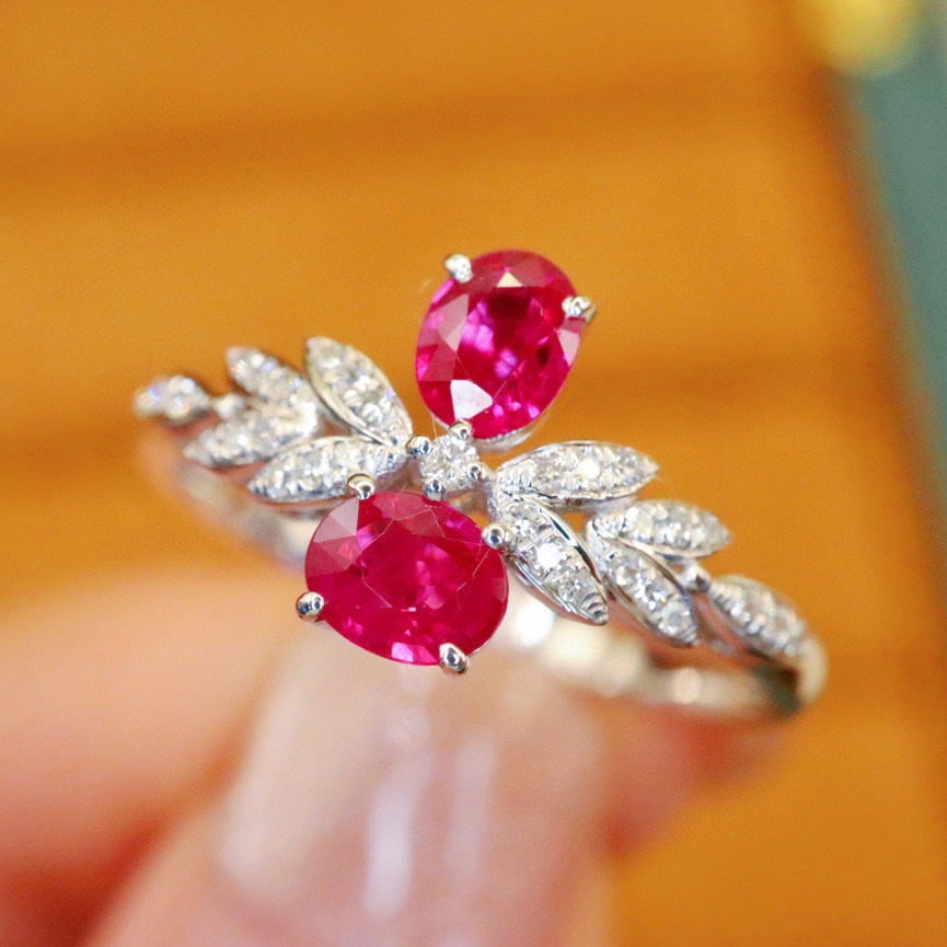 14k Gold 0.7 Ctw Natural Ruby & Diamond Ring - 2