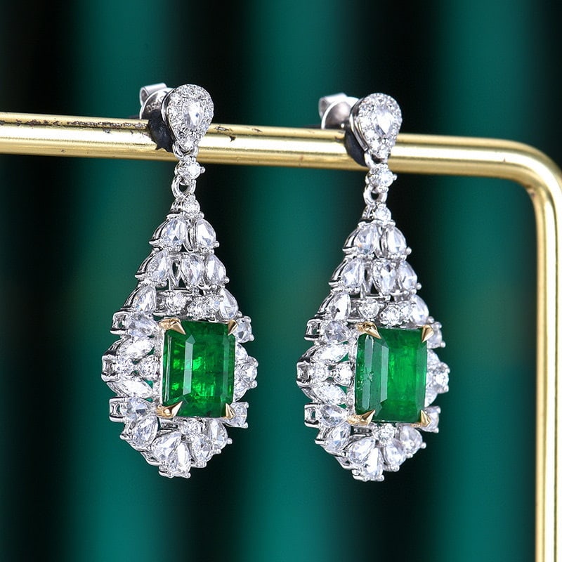 14k Gold 4.46 Ctw Vivid Green Natural Emerald & Diamond Earrings - 3