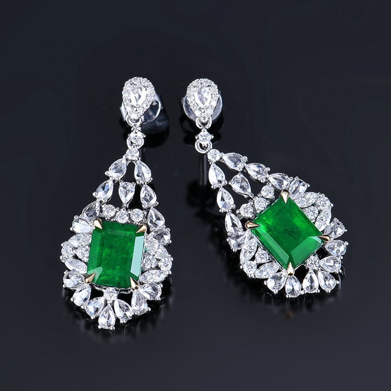 14k Gold 4.46 Ctw Vivid Green Natural Emerald & Diamond Earrings - 4