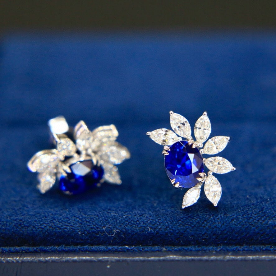 14k Gold 2.98 Ctw Natural Sapphire & Diamond Earrings - 2