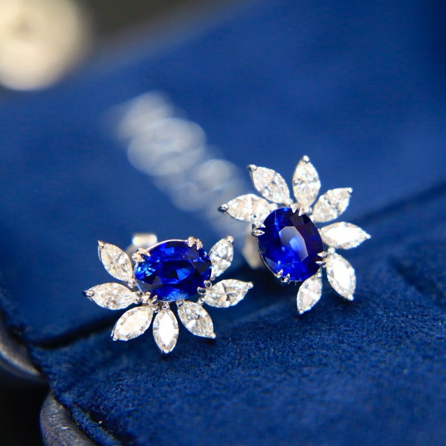 14k Gold 2.98 Ctw Natural Sapphire & Diamond Earrings - 3