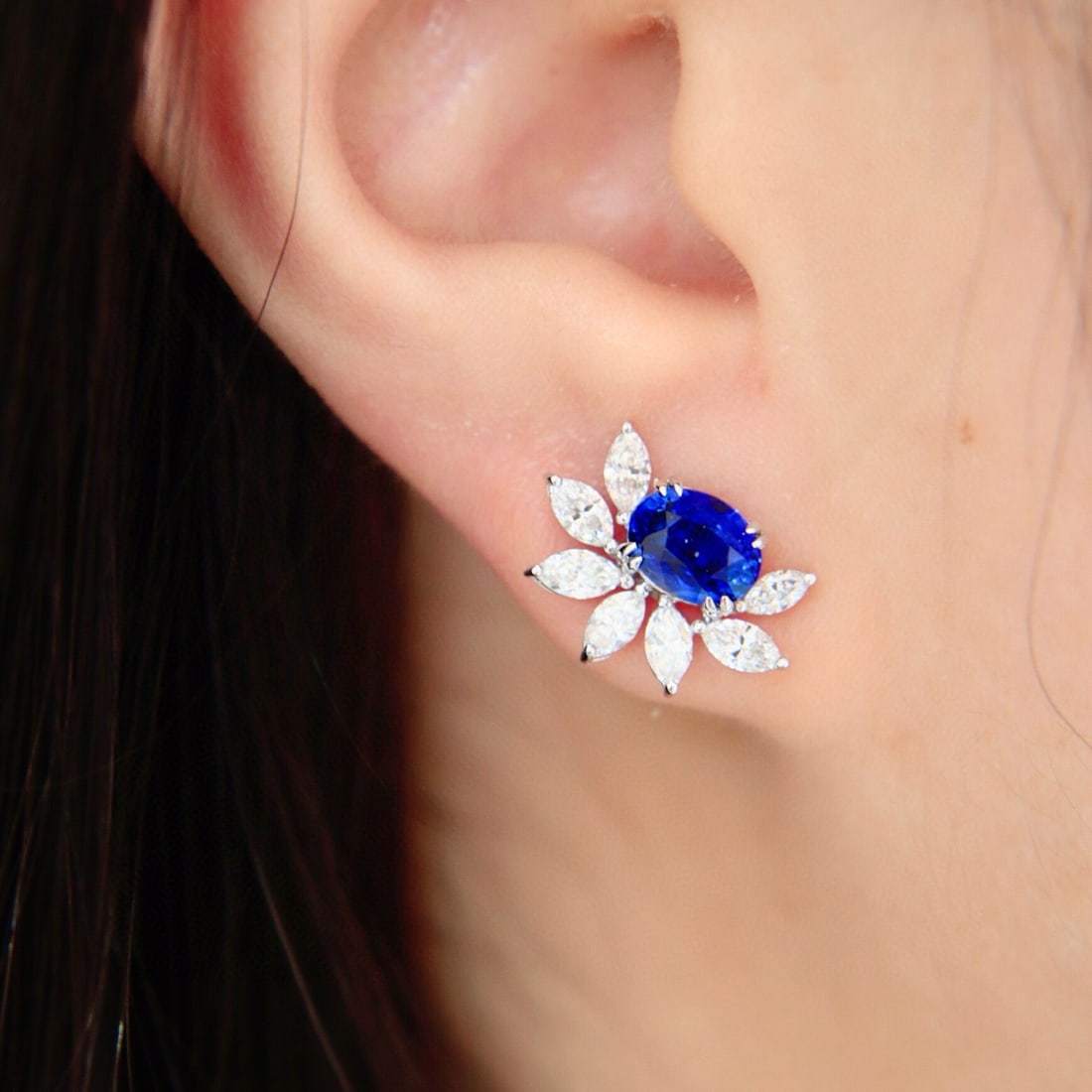 14k Gold 2.98 Ctw Natural Sapphire & Diamond Earrings - 6