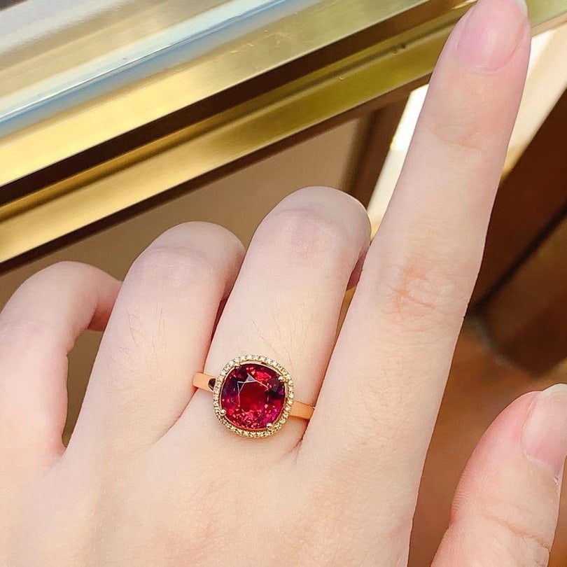 14k Gold 4.3 Ct Natural Tourmaline & Diamond Ring - 4