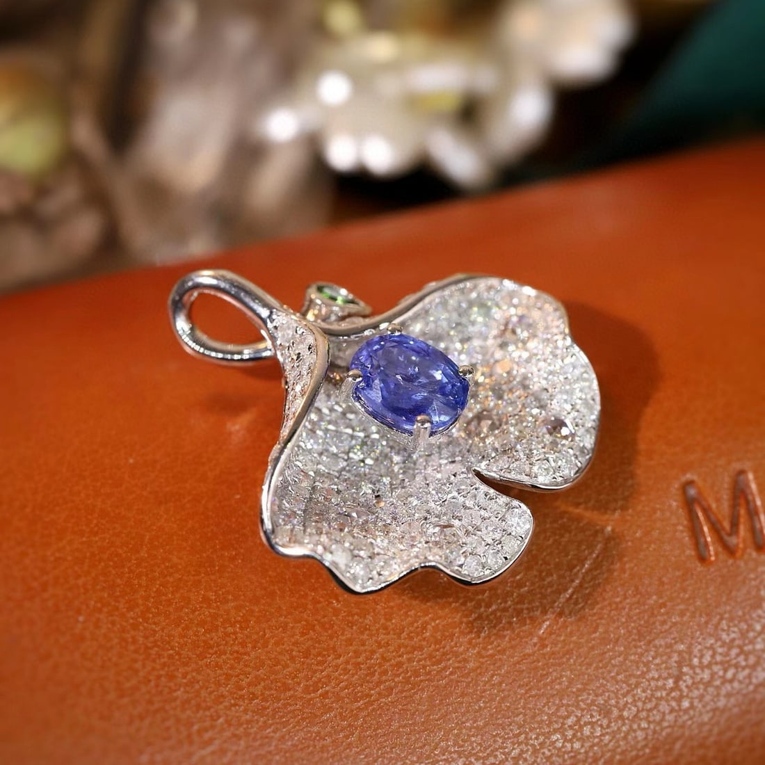 14k Gold 2.49 Ctw Natural Sapphire & Diamond Pendant( Without Chain ) - 2