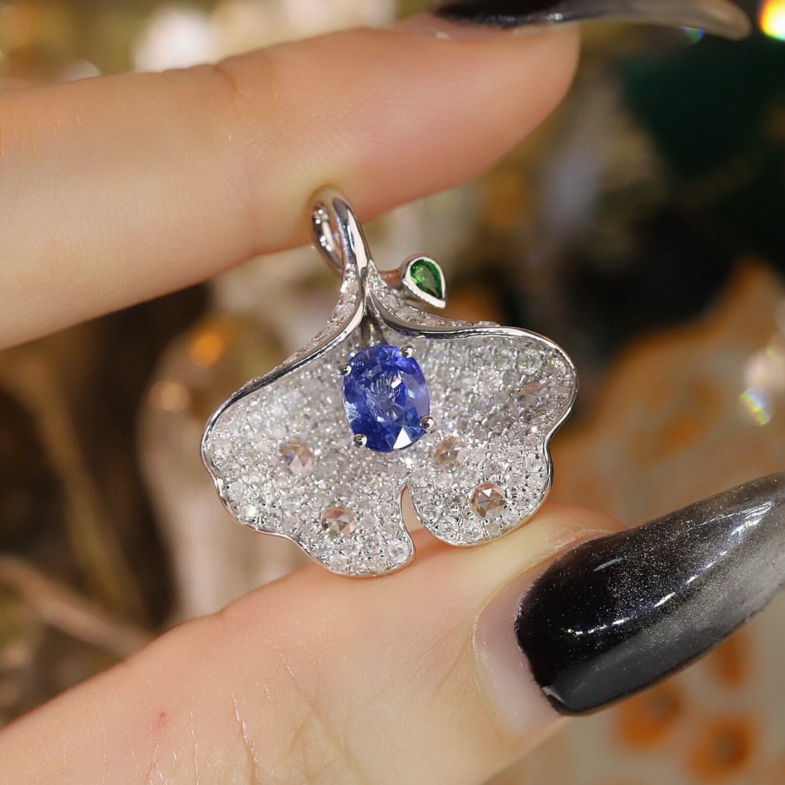 14k Gold 2.49 Ctw Natural Sapphire & Diamond Pendant( Without Chain ) - 4