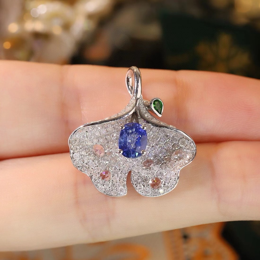 14k Gold 2.49 Ctw Natural Sapphire & Diamond Pendant( Without Chain ) - 6