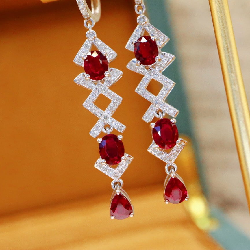 14k Gold 2.70 Ctw Natural Ruby & Diamond Earrings - 2