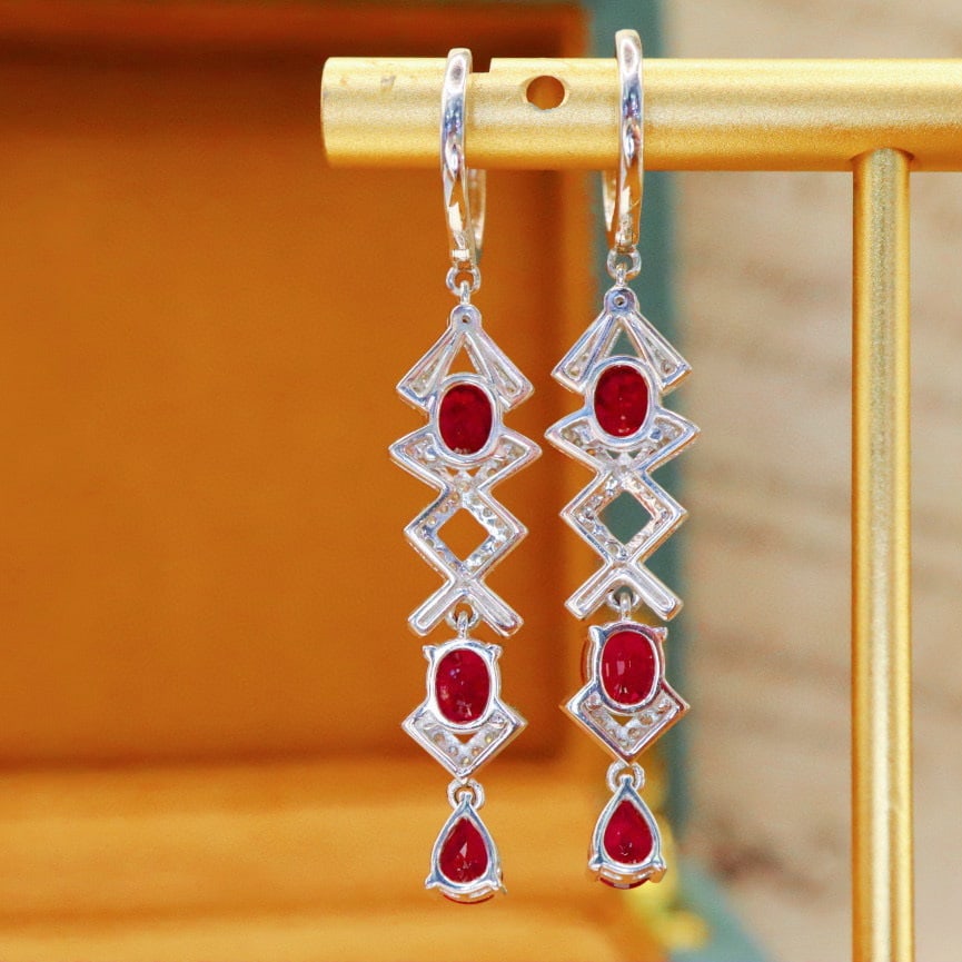 14k Gold 2.70 Ctw Natural Ruby & Diamond Earrings - 4