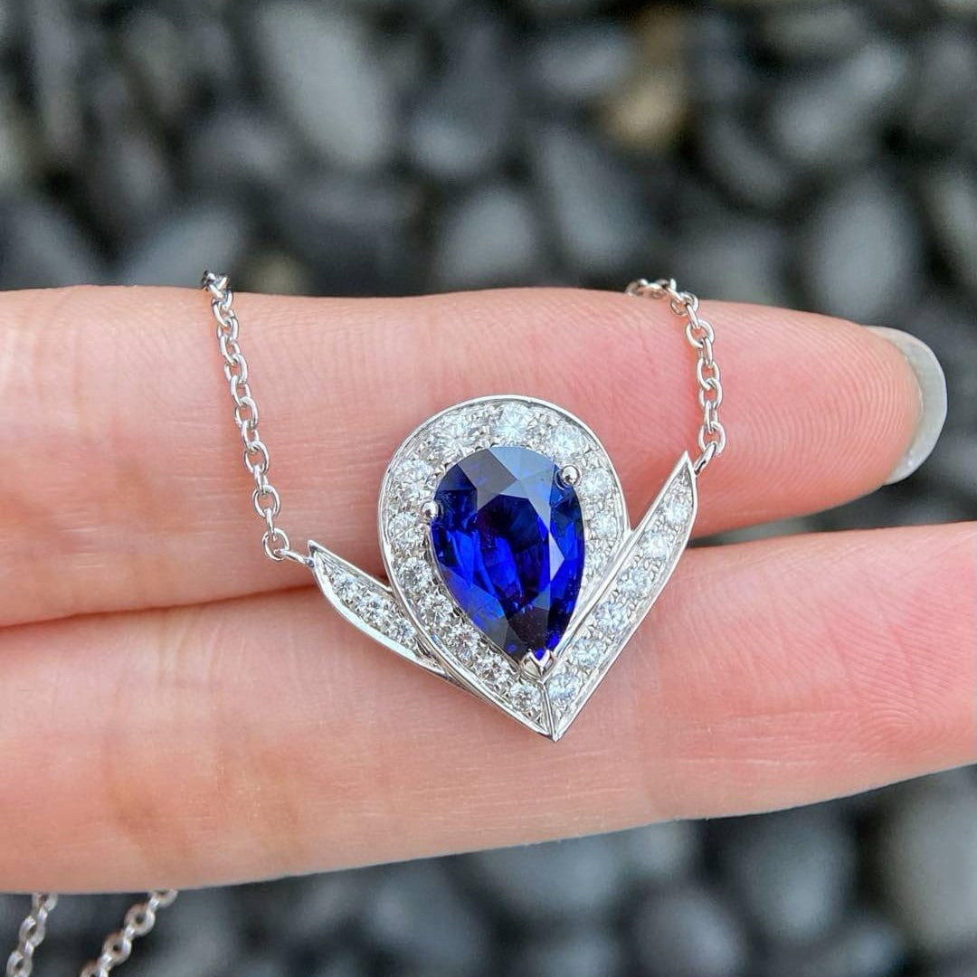 14k Gold 3.43 Ctw Natural Sapphire & Diamond Necklace - 3