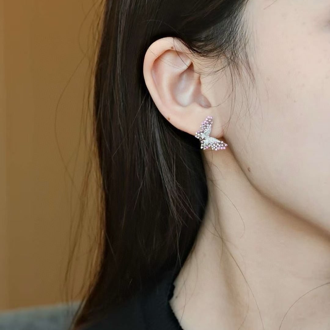 14k Gold 1.16 Ctw Natural Sapphire & Diamond & Butterfly Earrings - 5