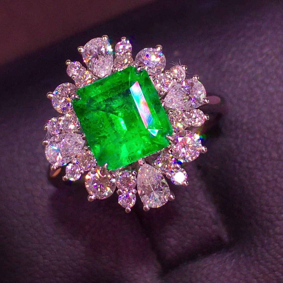 14k Gold 1.5 Ct Vivid Green Natural Emerald & Diamond Ring/pendant( Without Chain ) - 7