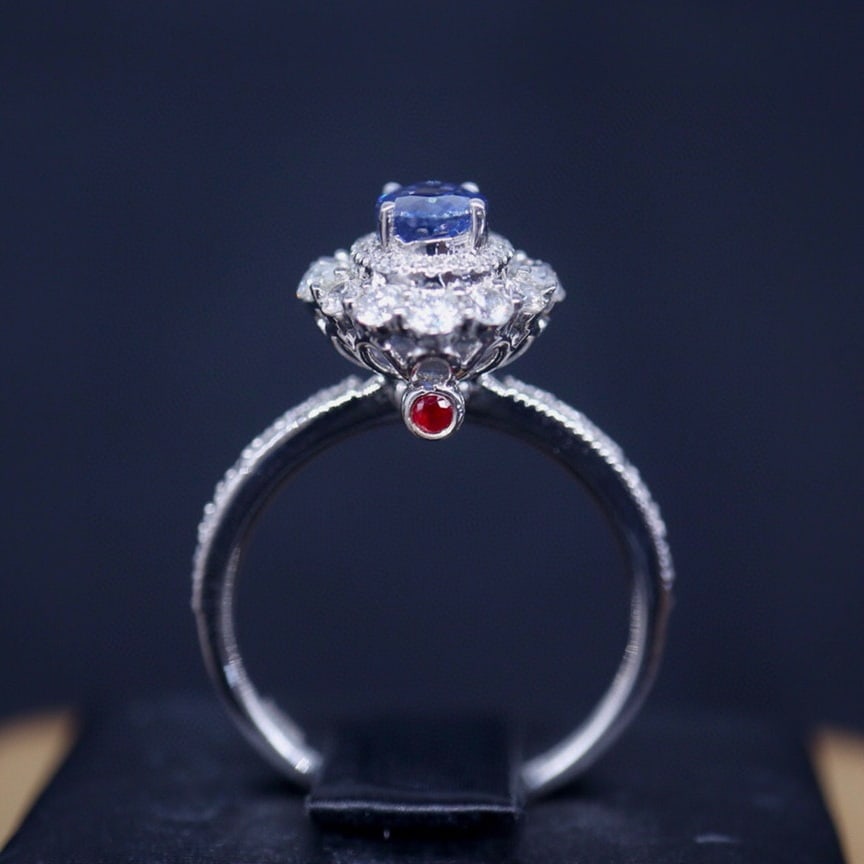 14k Gold 1.02 Ct Natural Sapphire & Diamond Ring - 5