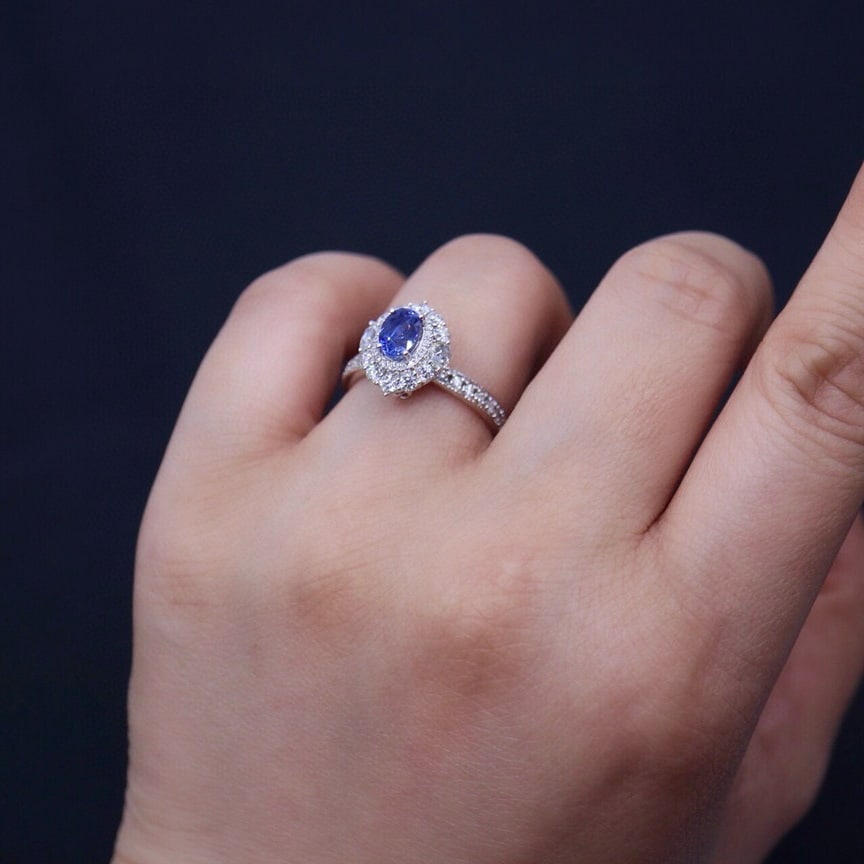 14k Gold 1.02 Ct Natural Sapphire & Diamond Ring - 6