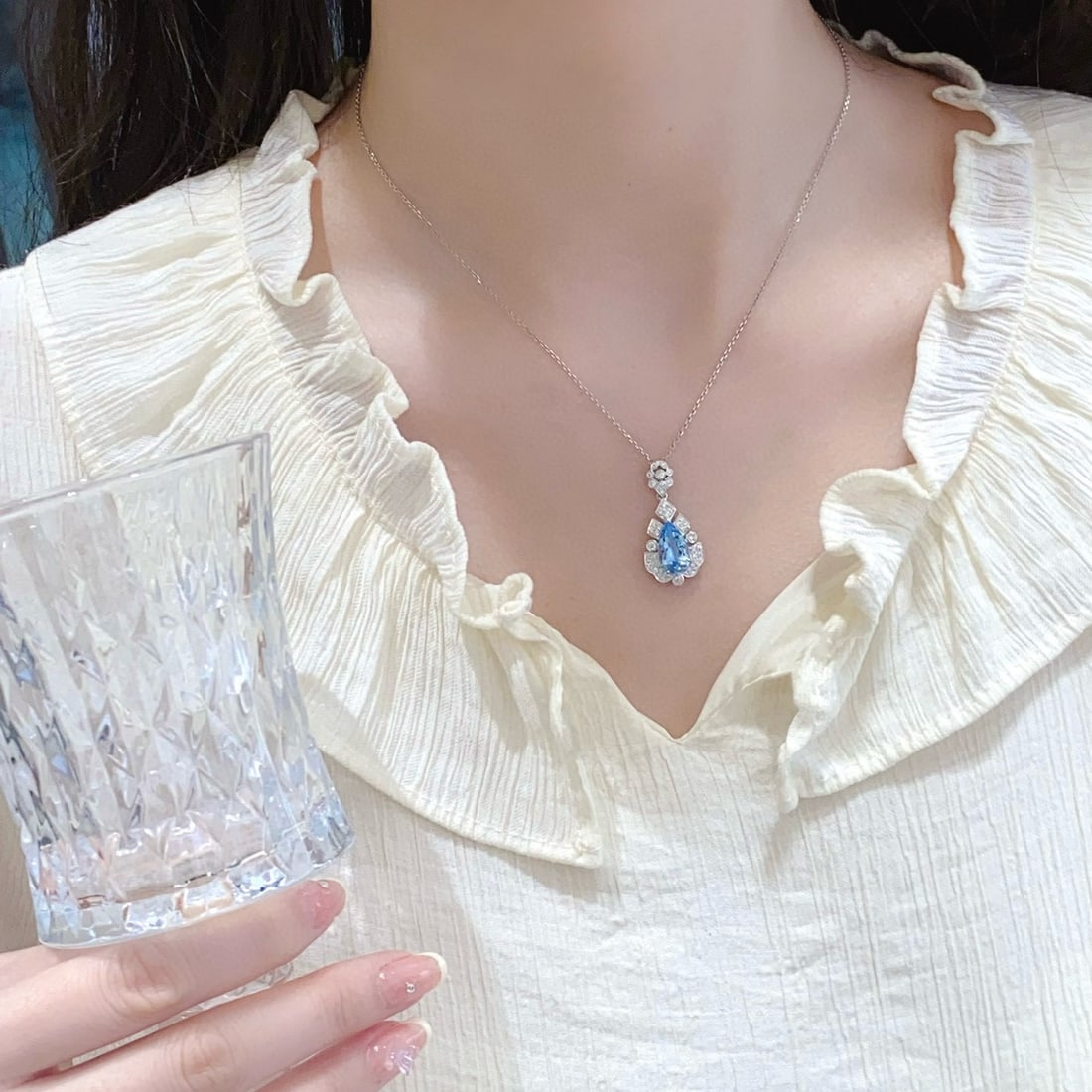 14k Gold 1.53 Ctw Natural Aquamarine & Diamond Pendant( Without Chain ) - 2