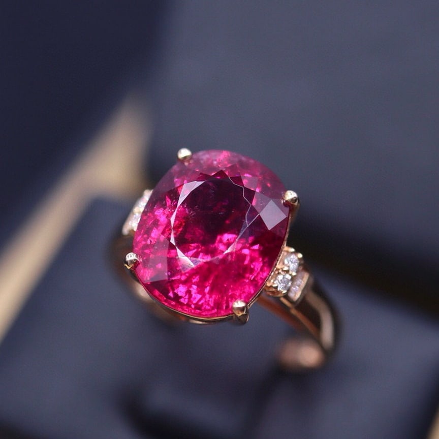 14k Gold 5.67 Ct Natural Tourmaline & Diamond Ring - 3