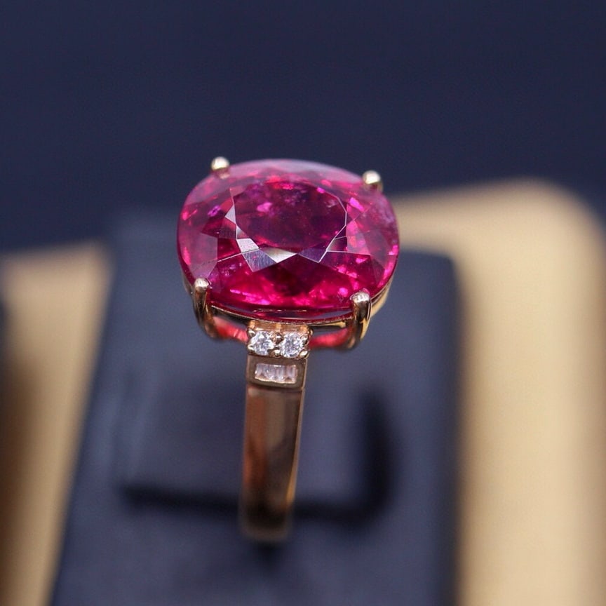14k Gold 5.67 Ct Natural Tourmaline & Diamond Ring - 4