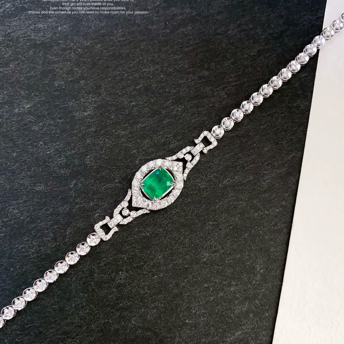 14k Gold 1.82 Ctw Vivid Green Natural Emerald & Diamond Bracelet - 2