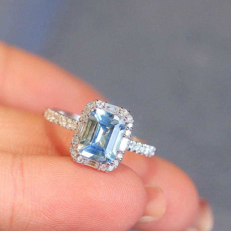 14k Gold 1.71 Ctw Natural Aquamarine & Diamond Ring - 3