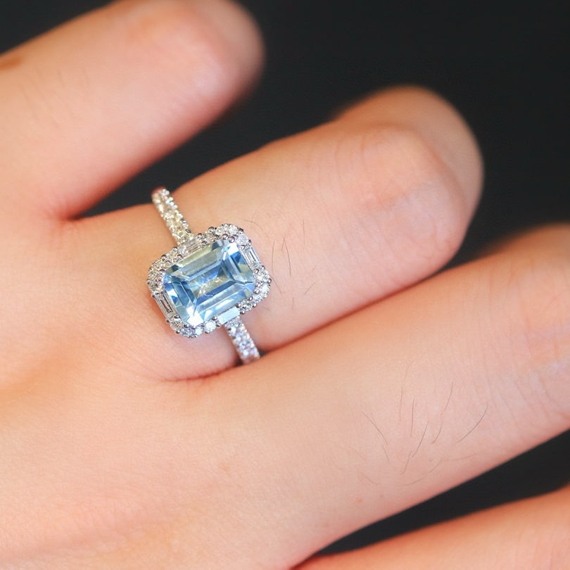 14k Gold 1.71 Ctw Natural Aquamarine & Diamond Ring - 4