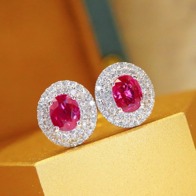 14k Gold 1.06 Ctw Natural Ruby & Diamond Earrings - 2