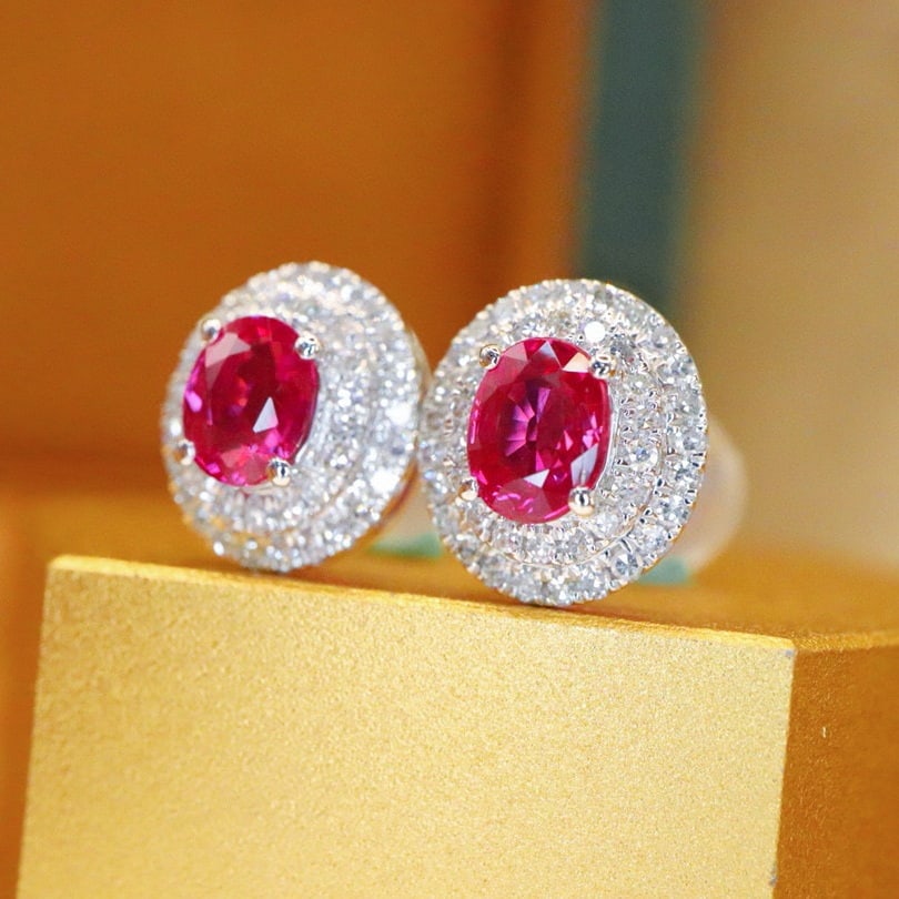 14k Gold 1.06 Ctw Natural Ruby & Diamond Earrings - 3