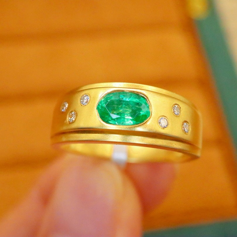 14k Gold 0.54 Ctw Natural Emerald & Diamond Ring - 2