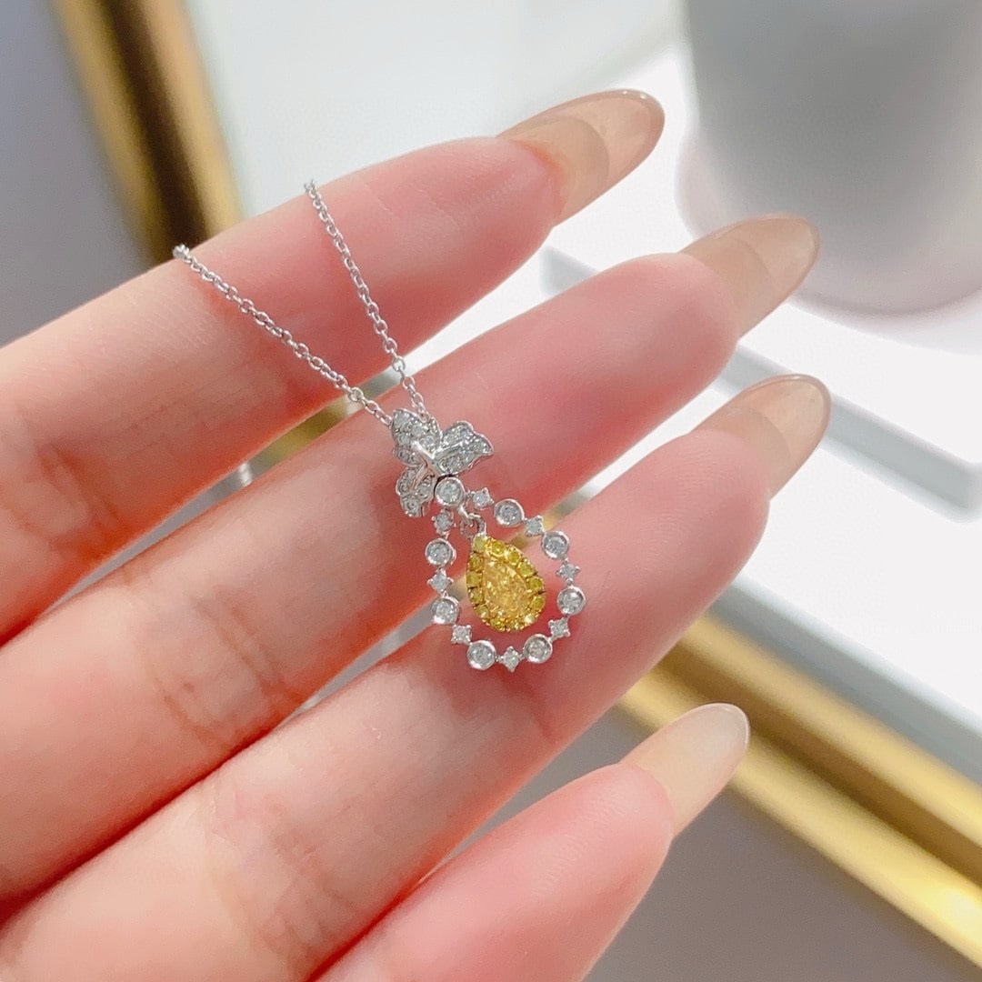 14k Gold 0.36 Ctw Natural Yellow Diamond & Diamond Necklace - 3