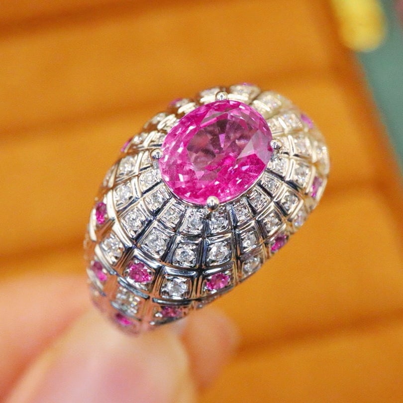 14k Gold 2.63 Ctw Natural Padparadscha Sapphire & Diamond Ring - 3