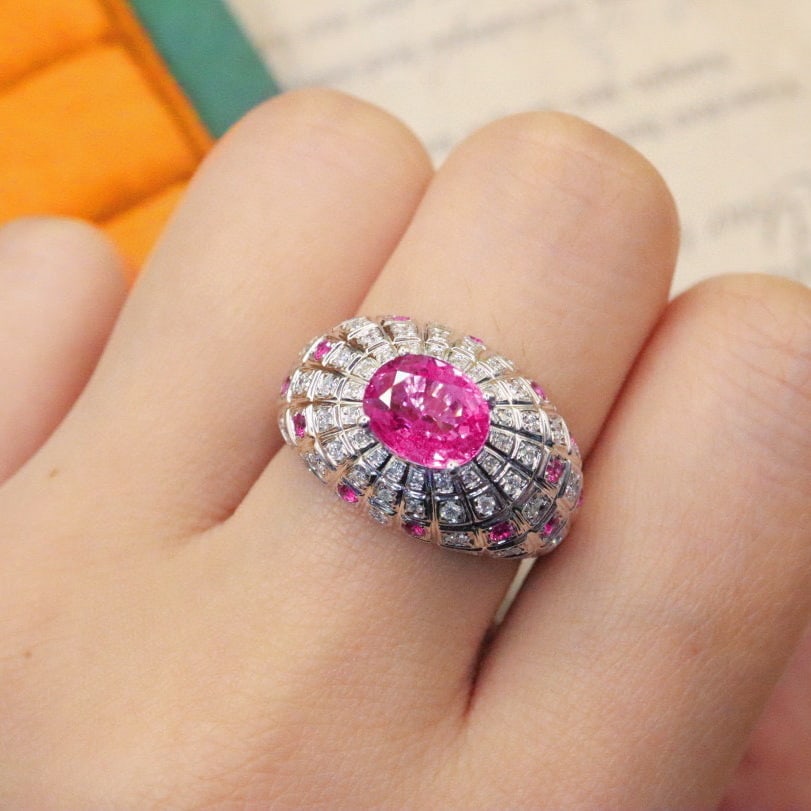 14k Gold 2.63 Ctw Natural Padparadscha Sapphire & Diamond Ring - 5