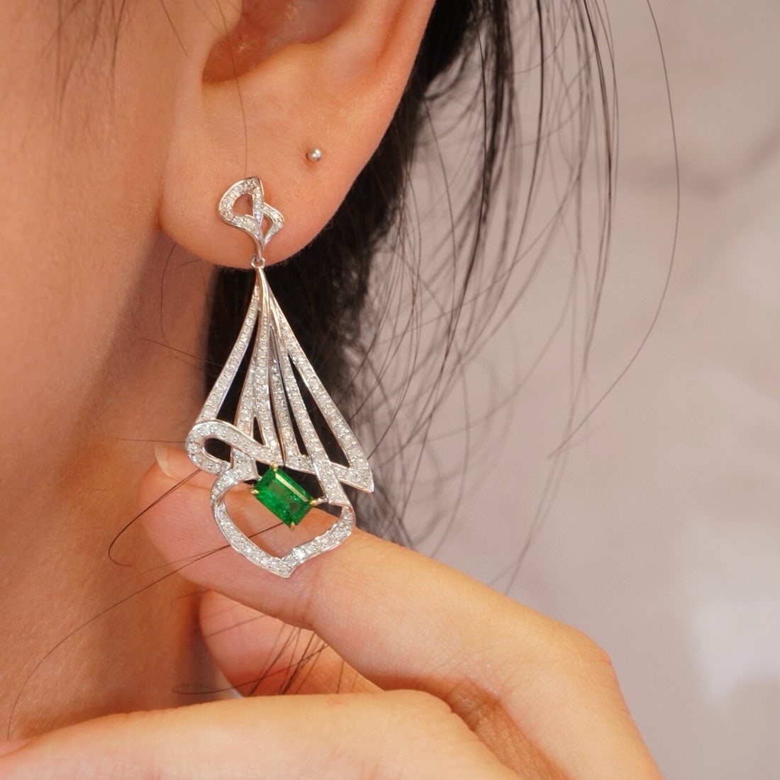 14k Gold 2.08 Ctw Vivid Green Natural Emerald & Diamond Earrings - 6