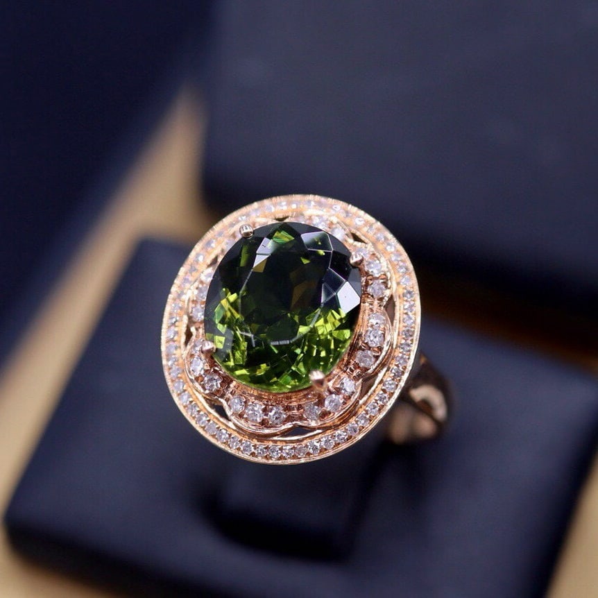 14k Gold 3.05 Ct Natural Tourmaline & Diamond Ring - 3
