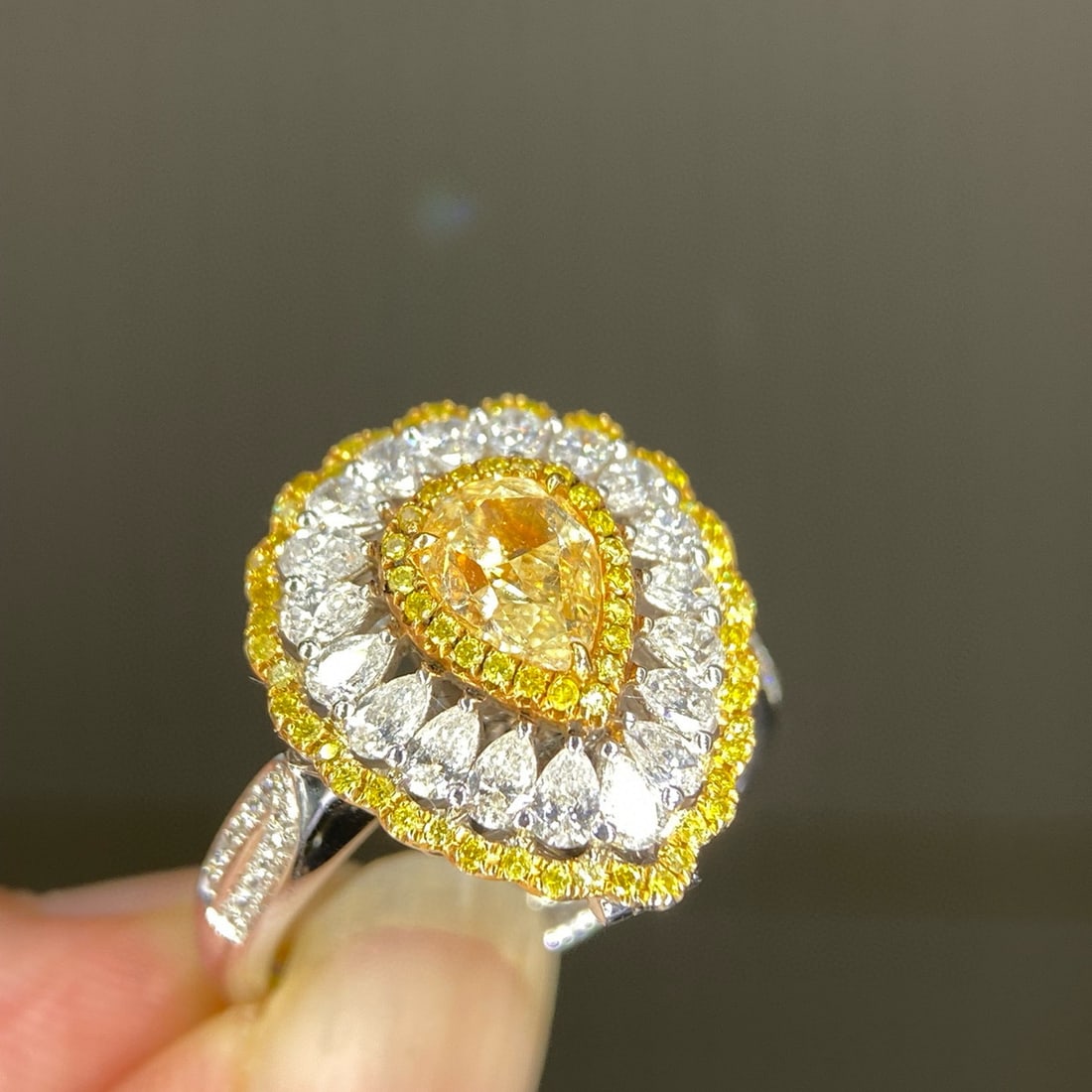 14k Gold 2.23 Ctw Natural Yellow Diamond & Diamond Ring/pendant( Without Chain ) - 2