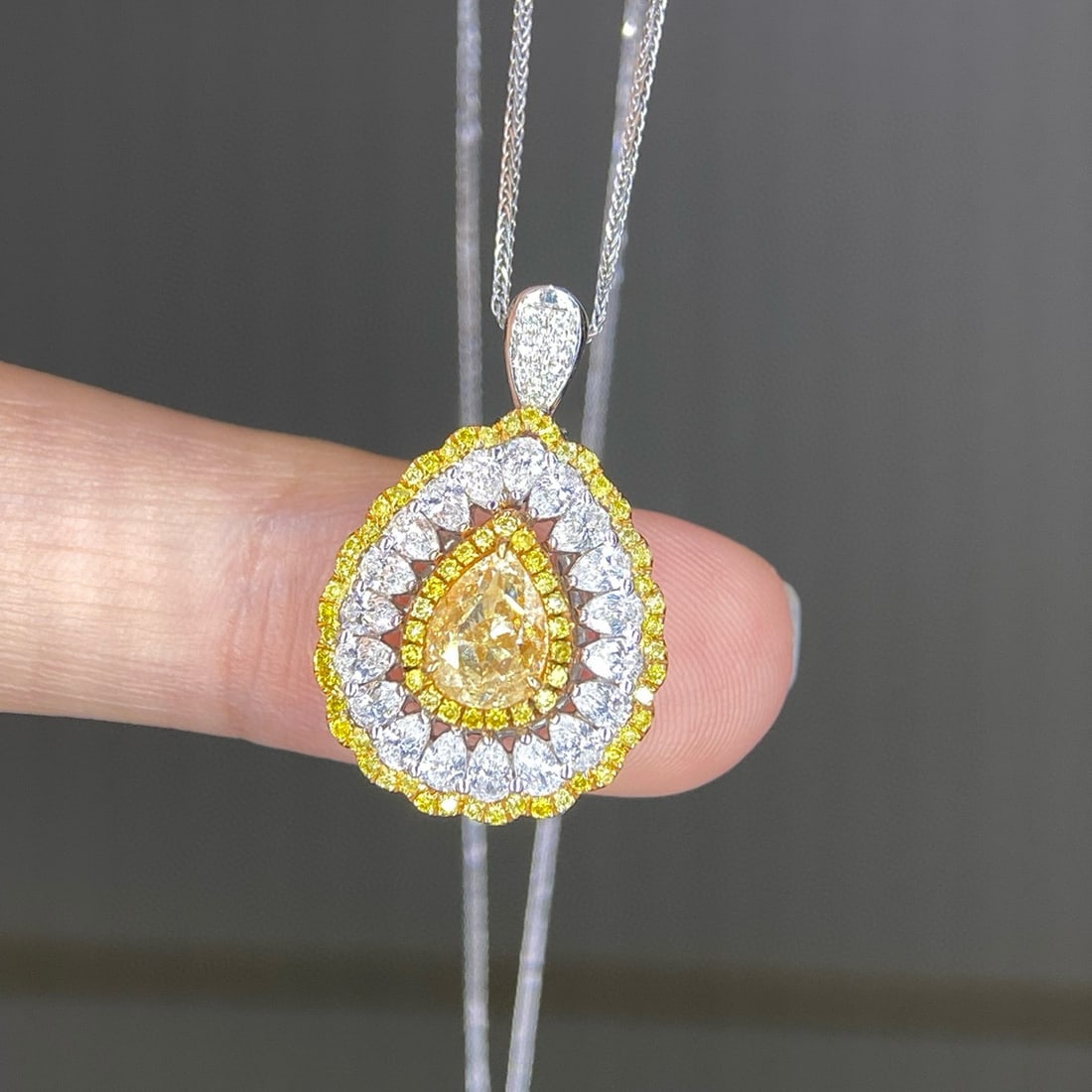 14k Gold 2.23 Ctw Natural Yellow Diamond & Diamond Ring/pendant( Without Chain ) - 3