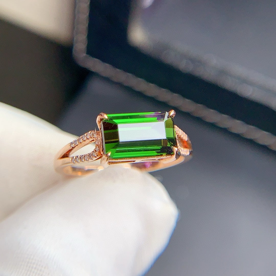 14k Gold 2.6 Ct Natural Tourmaline & Diamond Ring - 6