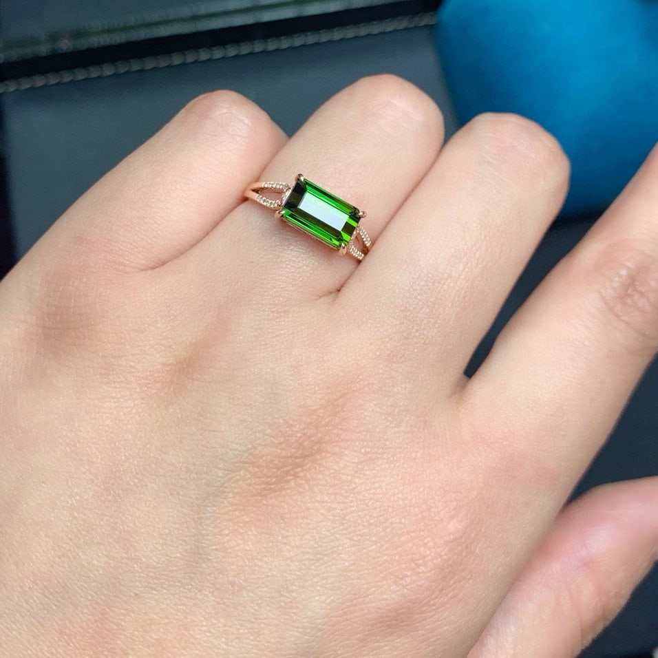 14k Gold 2.6 Ct Natural Tourmaline & Diamond Ring - 7