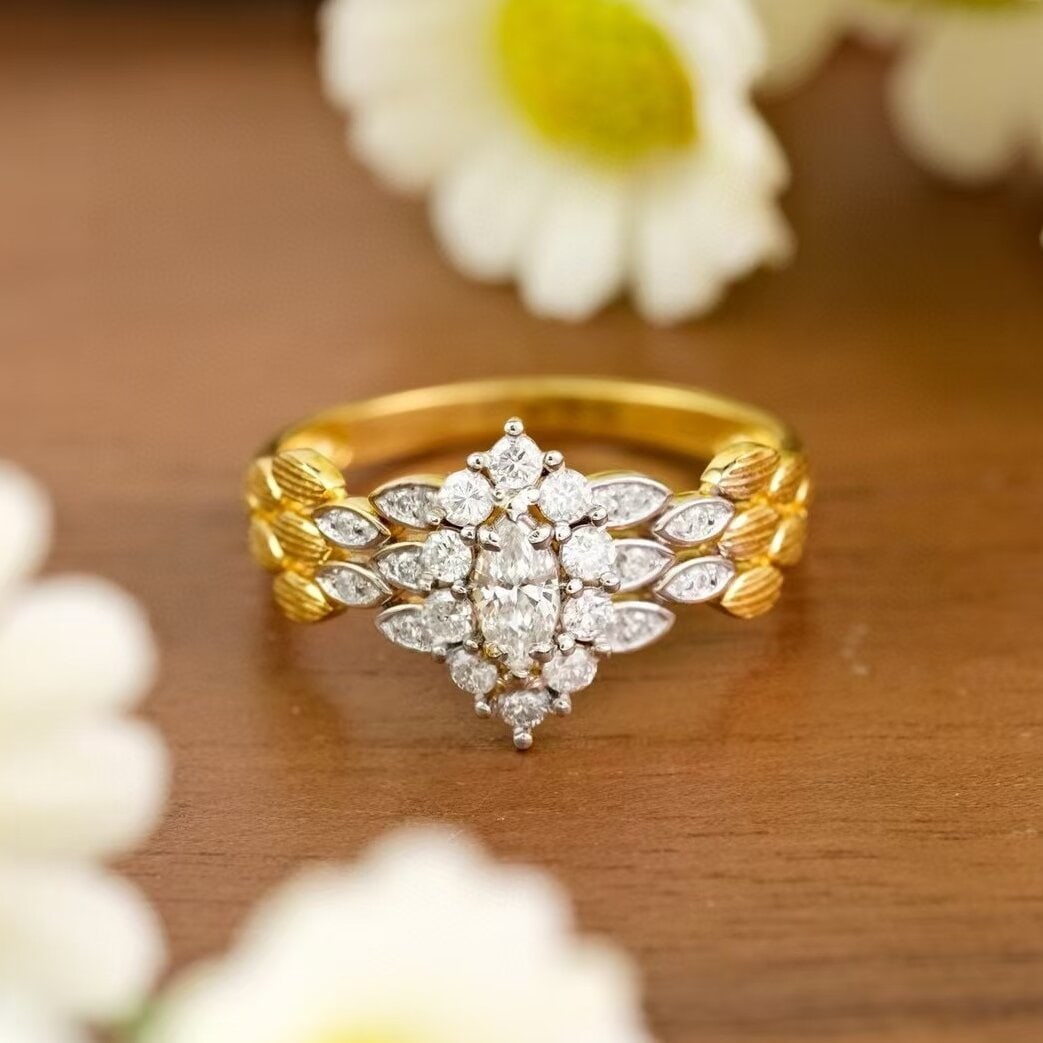 14k Gold 0.88 Ctw Natural H Diamond Ring: Ref:230940224 // gold content:14k gold // ring size:7. 25us // // main gemstone:diamond // shape:marquise // carat weight:0. 28ct // clarity grade:vs-si // color:h // treatment:natural // //