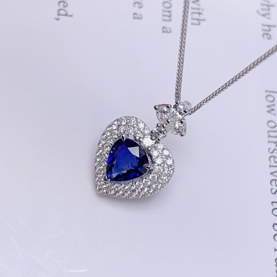 14k Gold 1.08 Ct Vivid Blue Natural Sapphire & Diamond Pendant( Without Chain ) - 3
