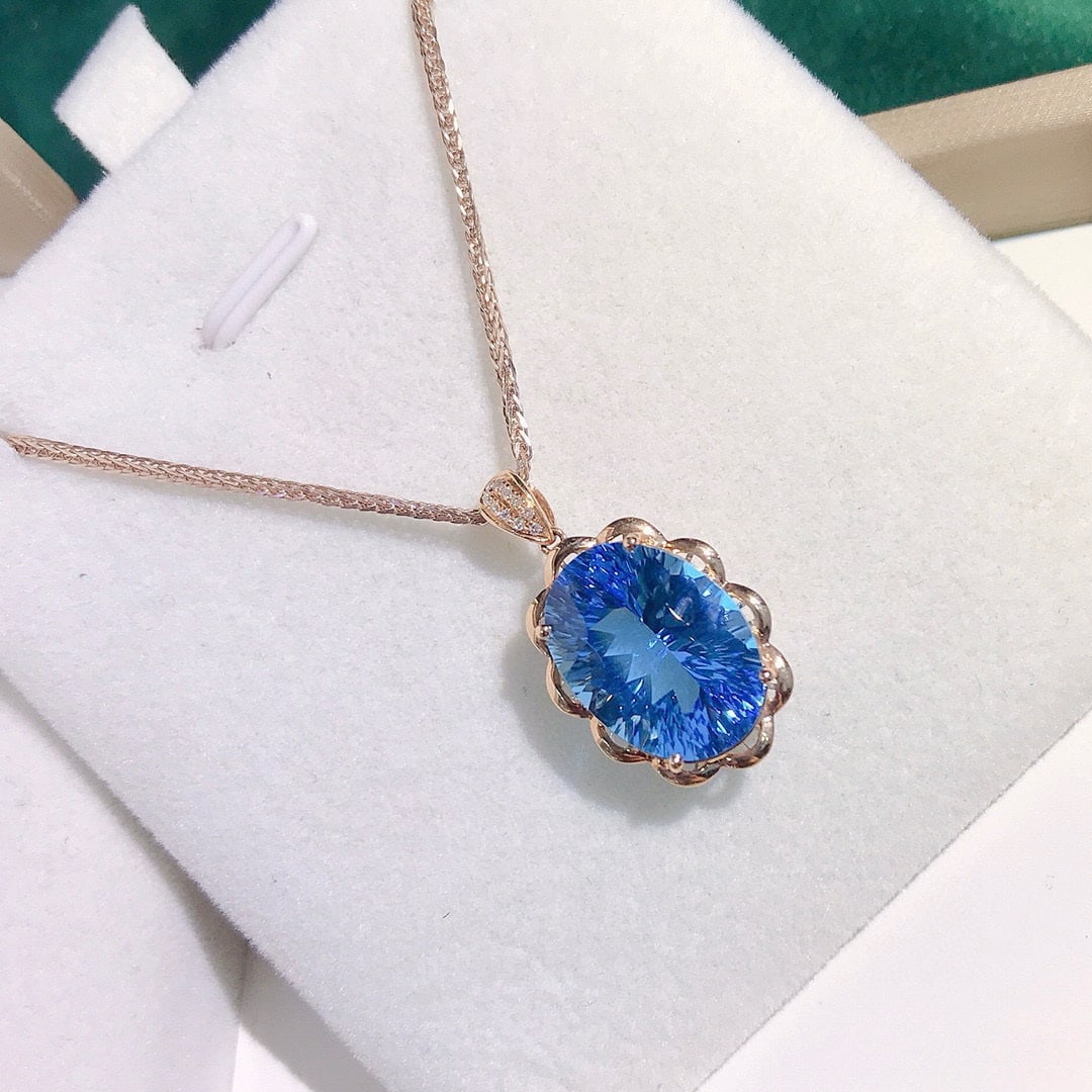 14k Gold 8.68 Ctw Natural Topaz & Diamond Pendant( Without Chain ) - 2