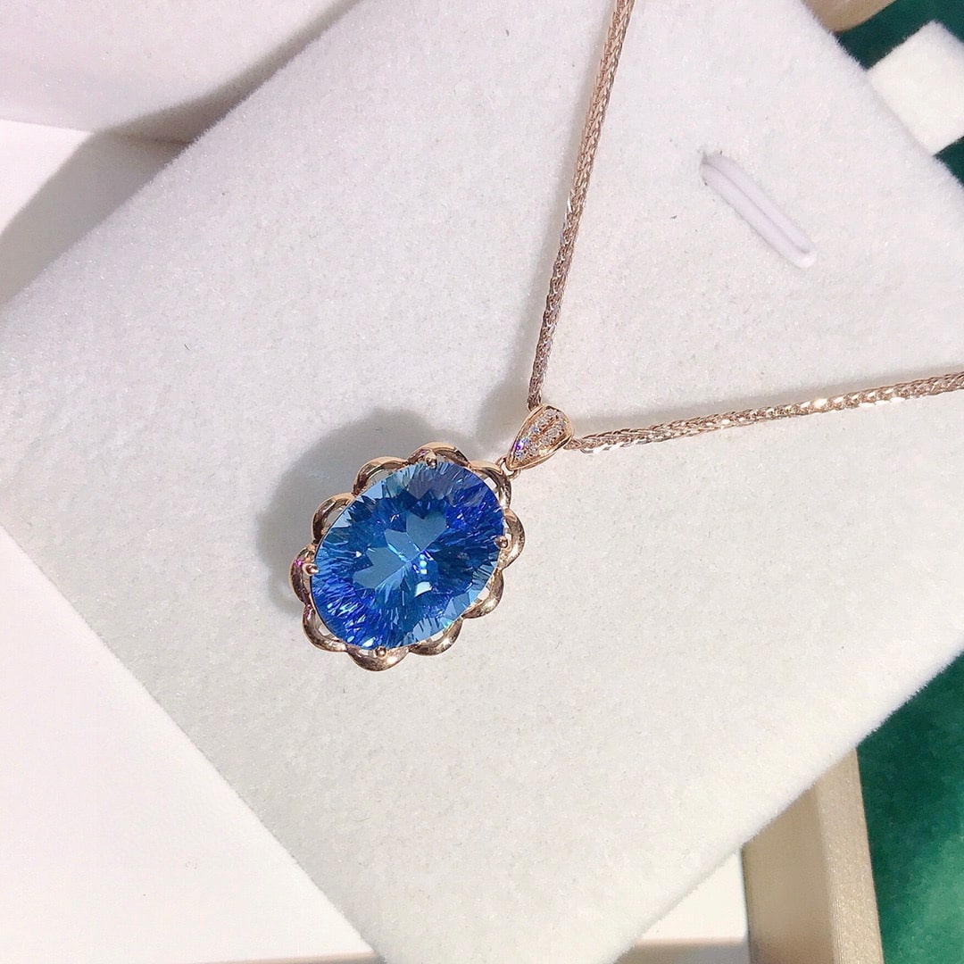 14k Gold 8.68 Ctw Natural Topaz & Diamond Pendant( Without Chain ) - 6