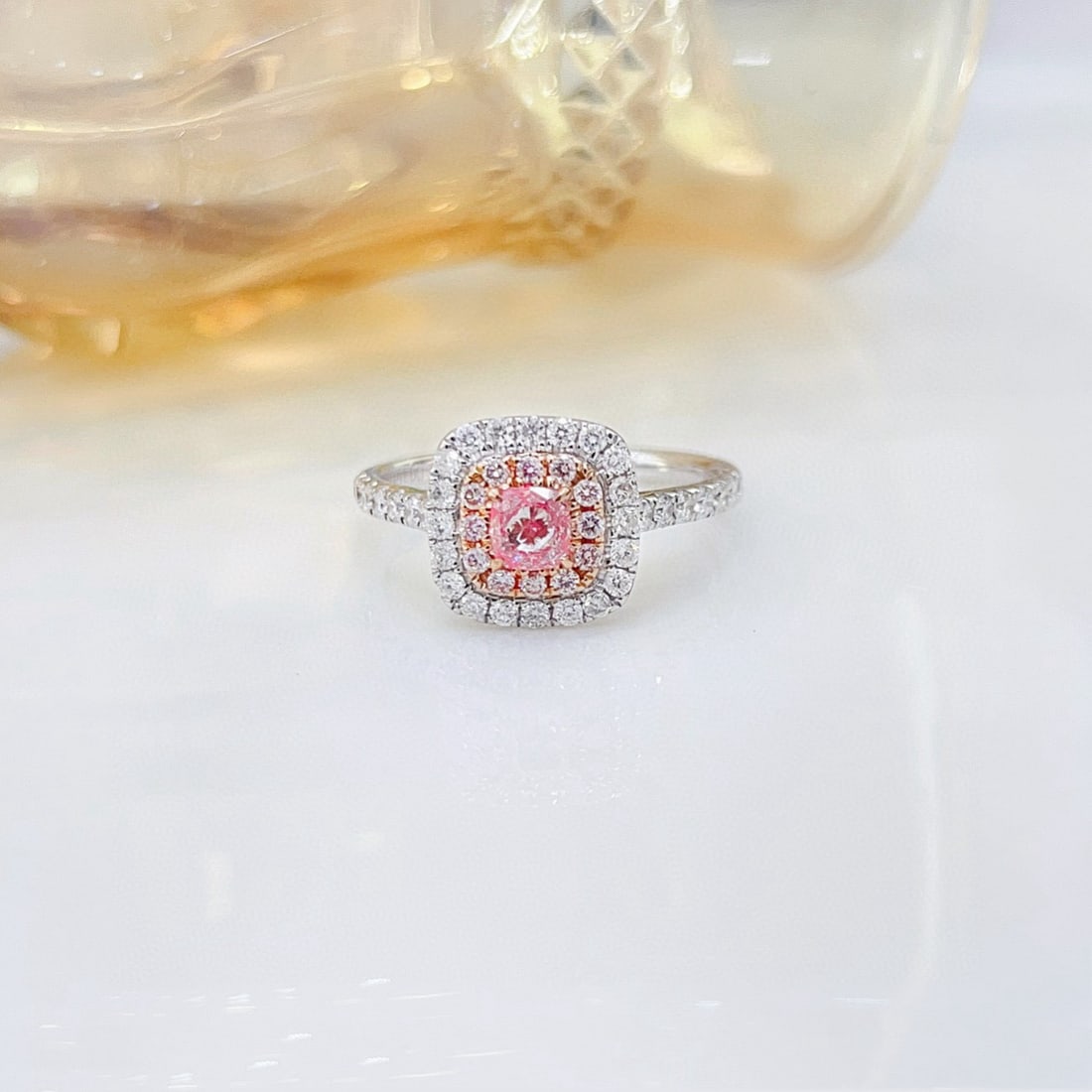 Gia Certified 14k Gold 0.81 Ctw Natural Pink Diamond & Diamond Ring: Ref:230940233 // gold content:14k gold // ring size:7. 25us // // main gemstone:pink diamond // certified:gia // shape:cushion // carat weight:0. 31ct // clarity grade:si2 // color:pink //