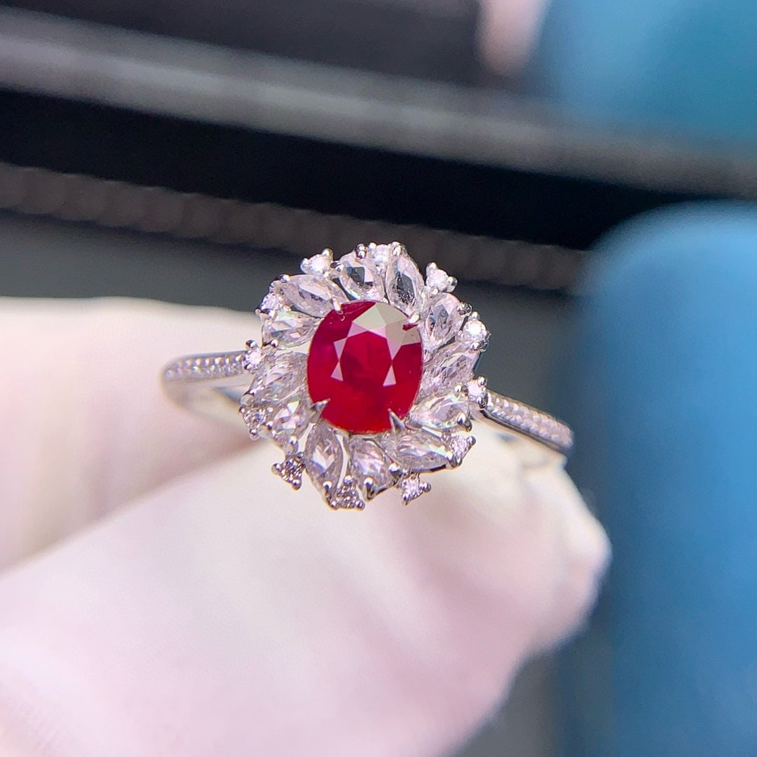 14k Gold 0.76 Ct Natural Ruby & Diamond & Sapphire Ring - 2