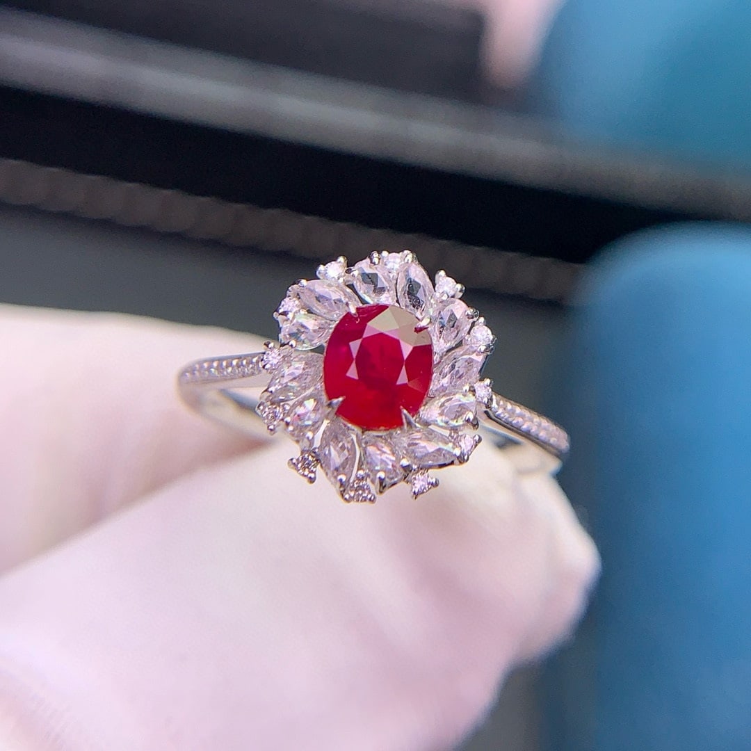 14k Gold 0.76 Ct Natural Ruby & Diamond & Sapphire Ring - 3