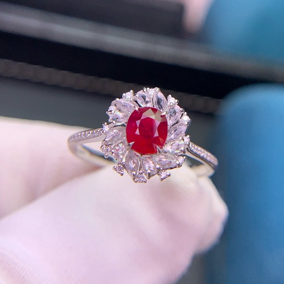 14k Gold 0.76 Ct Natural Ruby & Diamond & Sapphire Ring - 7