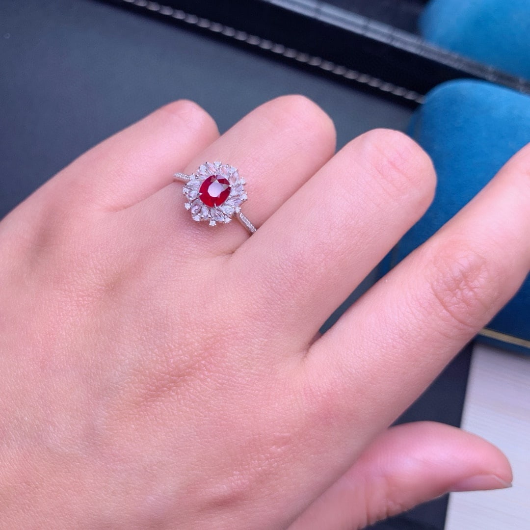 14k Gold 0.76 Ct Natural Ruby & Diamond & Sapphire Ring - 8