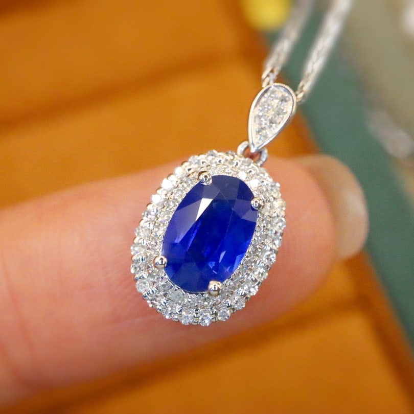 14k Gold 1.36 Ctw Natural Sapphire & Diamond Pendant( Without Chain ) - 2