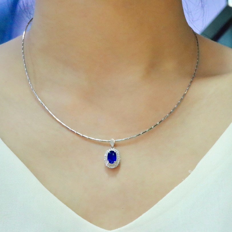 14k Gold 1.36 Ctw Natural Sapphire & Diamond Pendant( Without Chain ) - 5