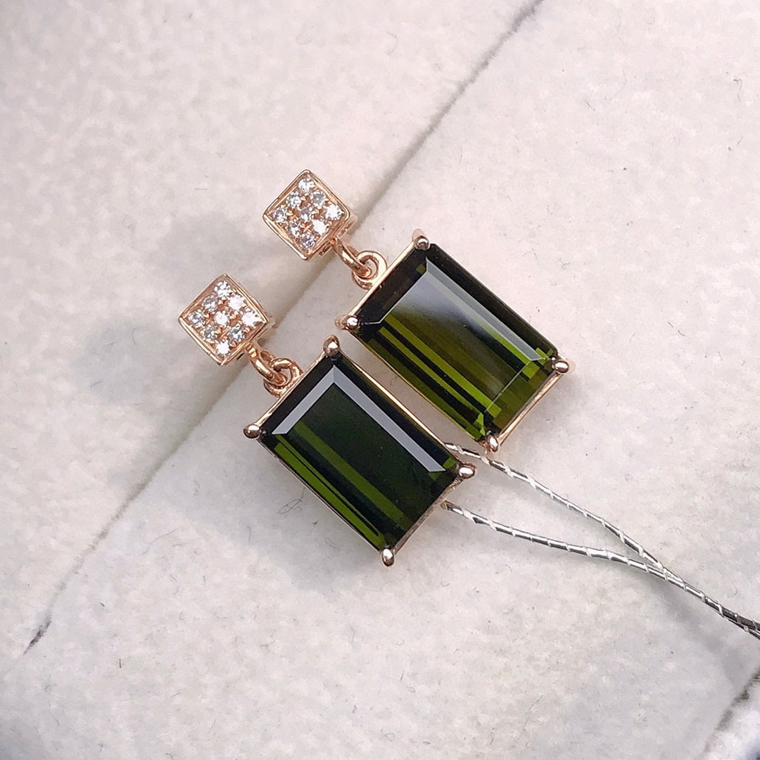 14k Gold 3.45 Ctw Natural Tourmaline & Diamond Earrings - 4