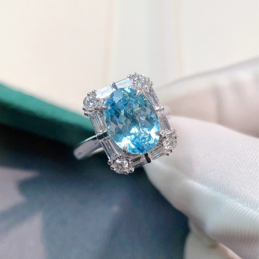 14k Gold 3.37 Ctw Natural Aquamarine & Lab Grown Diamond Ring/pendant( Without Chain ) - 2