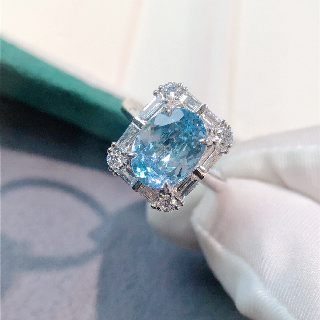 14k Gold 3.37 Ctw Natural Aquamarine & Lab Grown Diamond Ring/pendant( Without Chain ) - 3