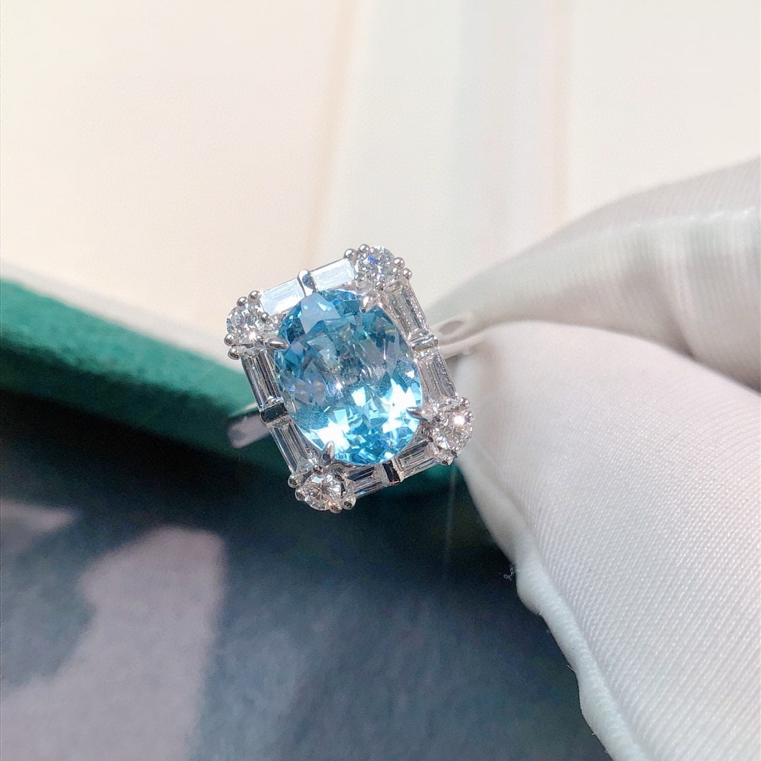 14k Gold 3.37 Ctw Natural Aquamarine & Lab Grown Diamond Ring/pendant( Without Chain ) - 8